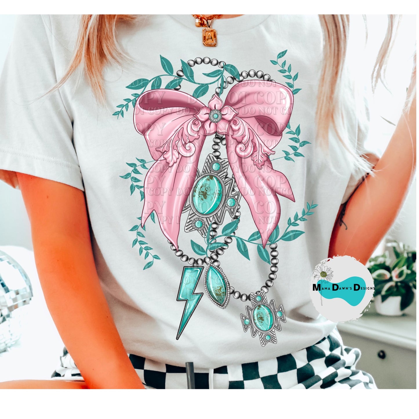 Turquoise Jewelry With Bow Tee