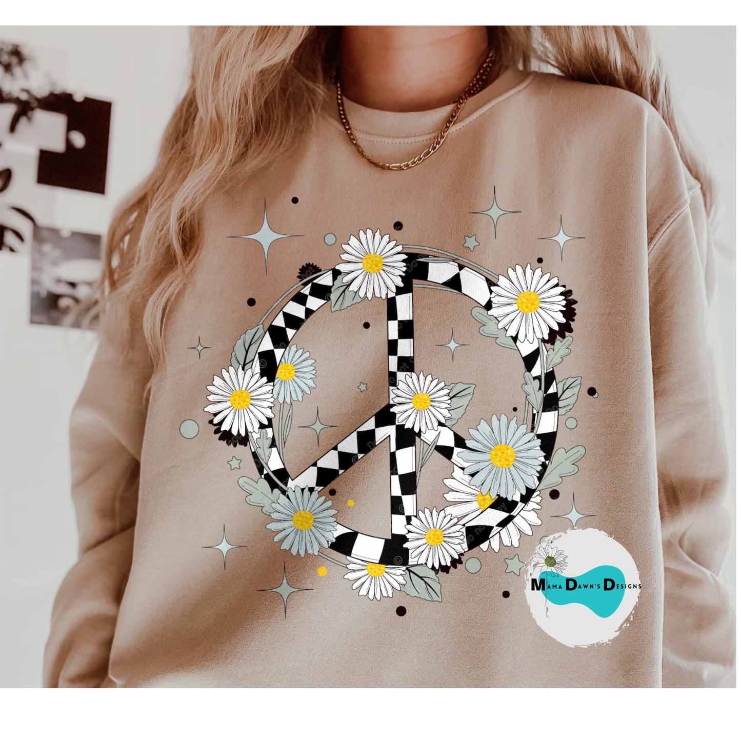 Checkered Floral Peace Sign